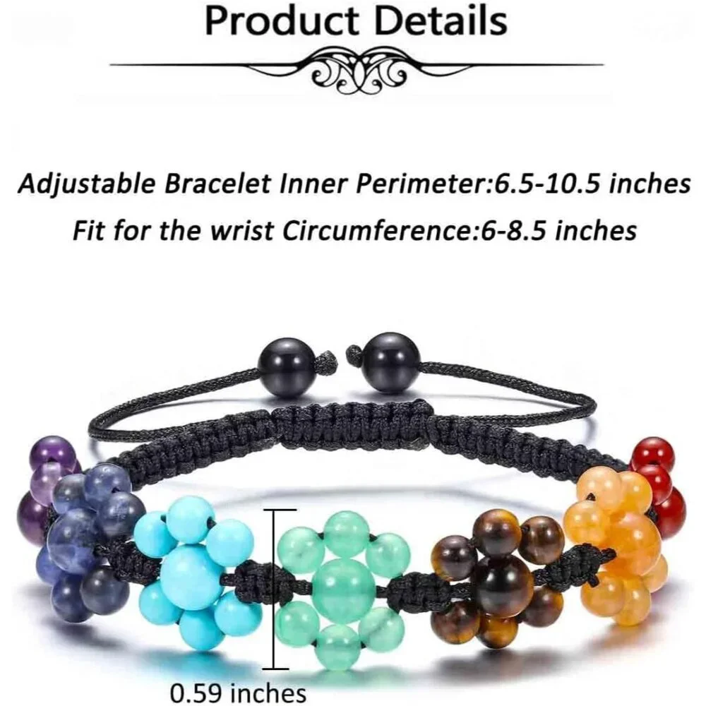7 Flower Healing Crystals Yoga Stone Bead Chakra Relax Bracelet for Womens Mens - Picture 6 of 7